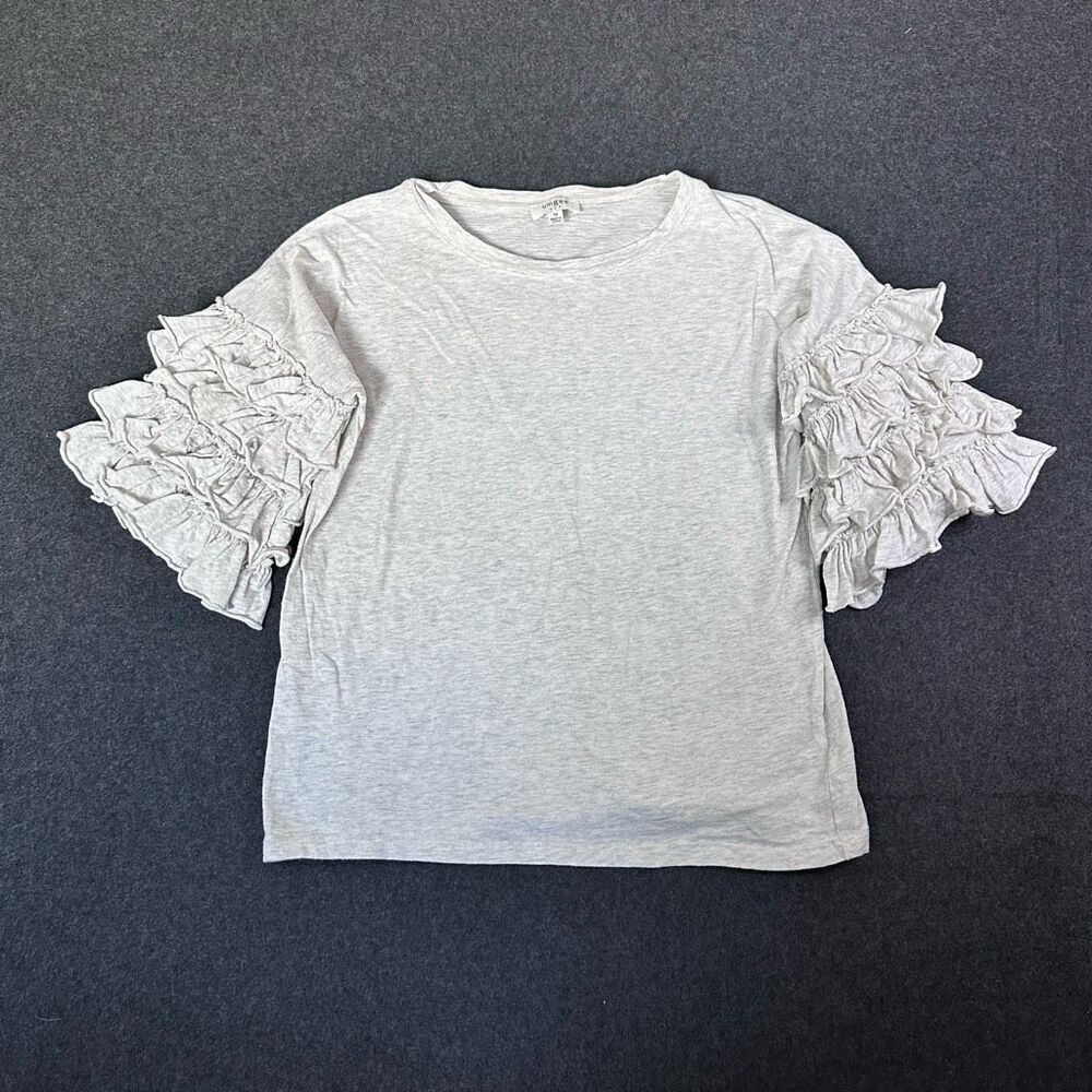 Umgee‎ Rumba Ruffle Sleeve Blouse Womens M Grey Boho Peasant Cottagecore